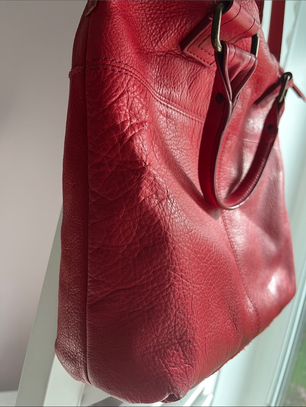 American Leather Co. Red Leather Shoulder Bag with Front Zip Pocket - Picture 4 of 16